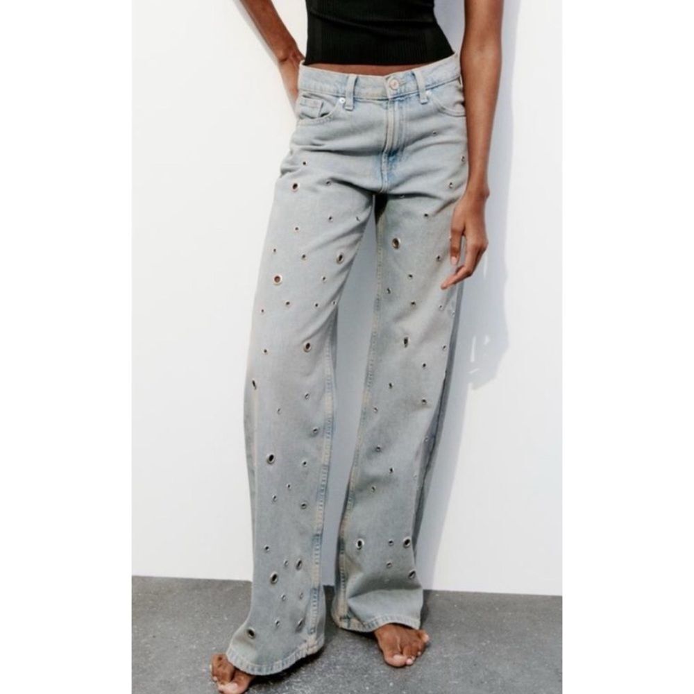 Zara TRF High Waist Ring Trim Jeans Straight Leg Size 10~ NWT